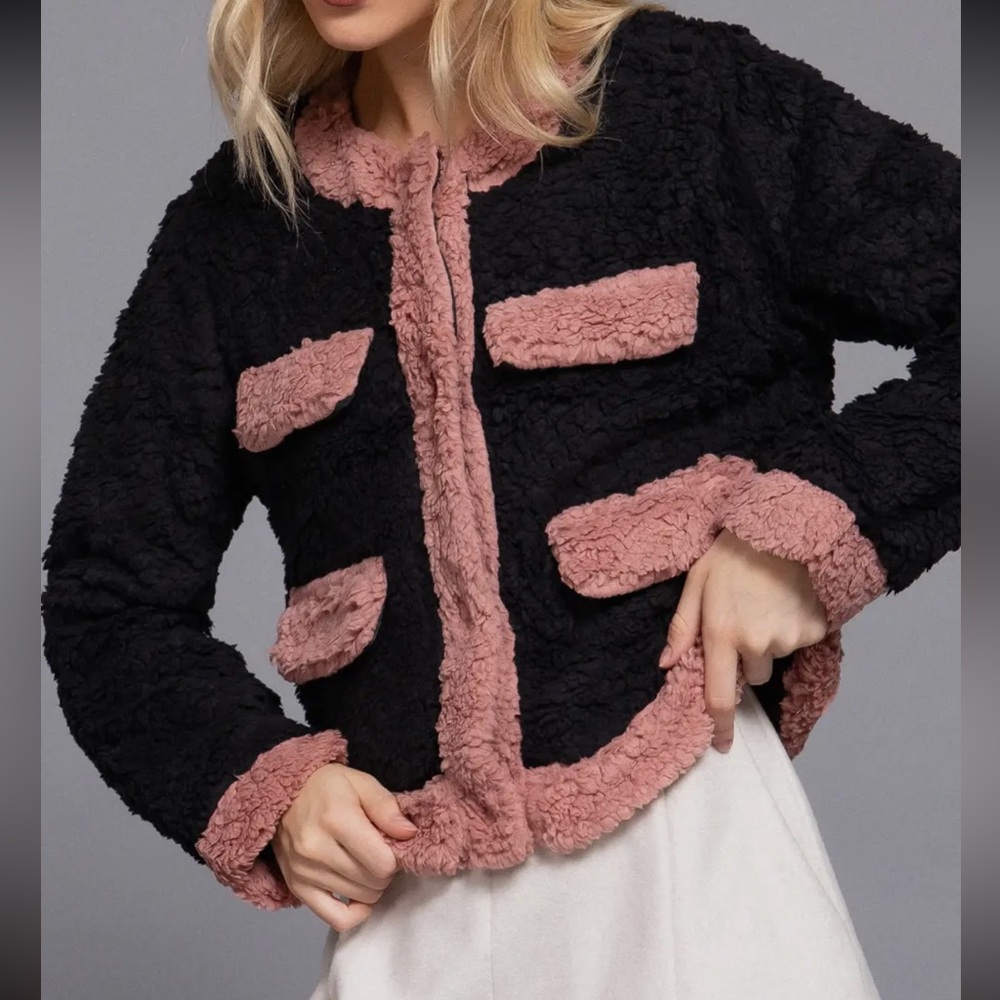 ShopEvelynne Black and Pink Teddy Jacket